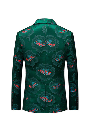 Floral Verde Escuro Notched Lapela Um Botão Blazer Masculino